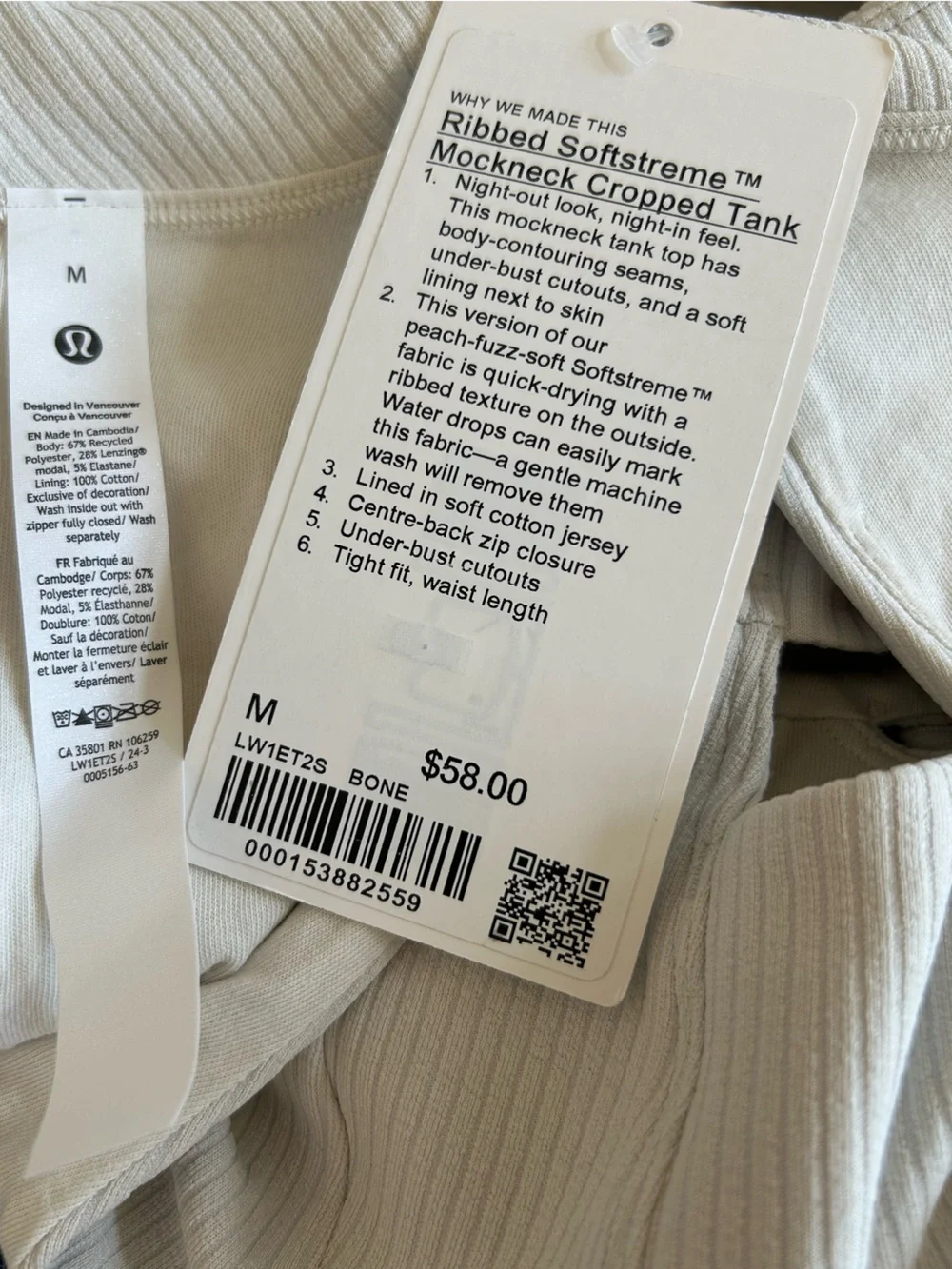 lululemon athletica White Ribbed Cropped High-Neck Tank NWT in Bone